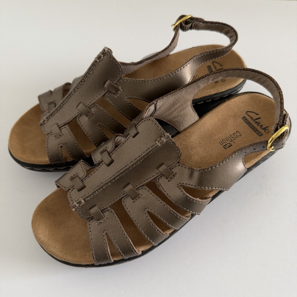 Clarks Lexi Marigold Women's 7 Gold Leather‎ Casual Wedge Heel Sandals